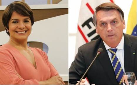 Montagem com as imagens de Vera Magalhães e Jair Bolsonaro
