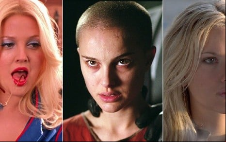 As atrizes Drew Barrymore, Natalie Portman e Scarlett Johansson nos filmes do canal Space - Divulgação/Montagem