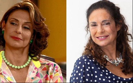 Montagem de fotos de Giovanna Gold em cena como Carmen em Chiquititas e em publicidade para seu Instagram em junho de 2020