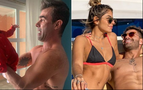 Montagem com imagens de Jorge Sousa segurando o filho e Hariany Almeida e Netto Rodrigues em uma lancha