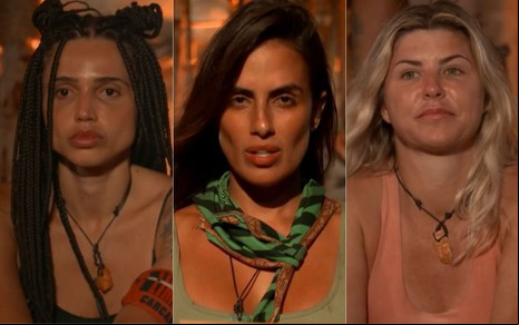 Montagem com imagens de Paula Amorim, Carol Peixinho e Íris Stefanelli, da esquerda para a direita, no No Limite 5