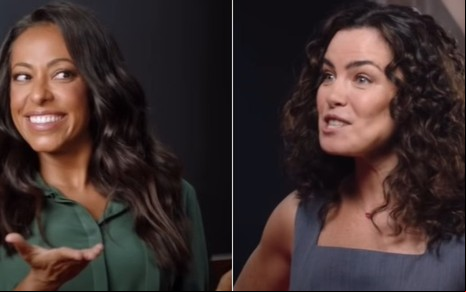 Montagem das atrizes Samantha Schmütz e Ana Paula Arósio em novo comercial de instituição financeira