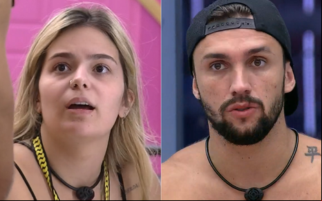 Montagem com os rostos de Viih Tube e Arthur Picoli, de boné, no BBB21