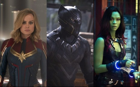 Montagem com Brie Larson, Chadwick Boseman e Zoe Saldana