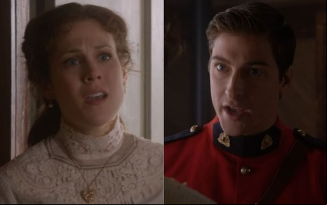 Montagem com cenas da série Quando Chama o Coração, em que Elizabeth está desesperada e conversa com Jack