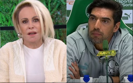 Montagem de Ana Maria Braga no Mais Você e Abel Ferreira em coletiva do Palmeiras