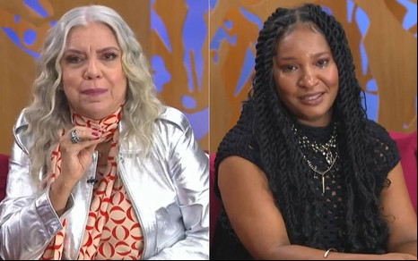 Montagem de Astrid Fontenelle e Larissa Luz bastante emocionadas no Saia Justa
