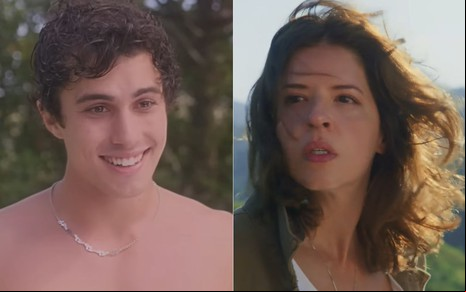 Montagem de Bruno (Luan Argollo) e Natália (Mariana Santos) em cenas da novela Elas por Elas