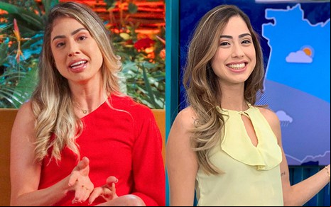 Na montagem, Rayssa Coutinho está na Ilha da Tentação (à esquerda); e nos estúdios da Globo em Manaus (à direita)