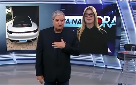 José Luiz Datena e Nicole Bonetti no Tá na Hora, no SBT