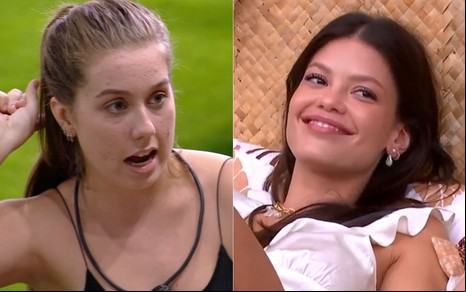 Montagem com fotos de Raissa Simões surpresa e Vitória Strada sorridente
