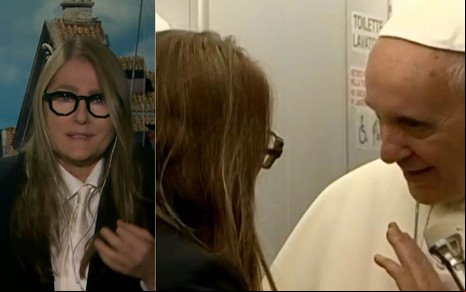 Montagem com Ilze Scamparini e seu encontro com o papa Franscisco