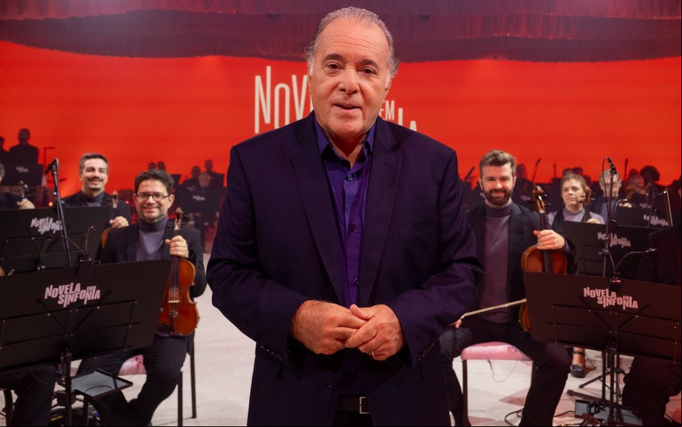 Tony Ramos durante gravação do programa Novela em Sinfonia, da Globo