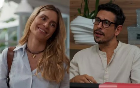 Montagem de imagens de Carolina Dieckmann, como Leila, e João Vicente de Castro, como Renato