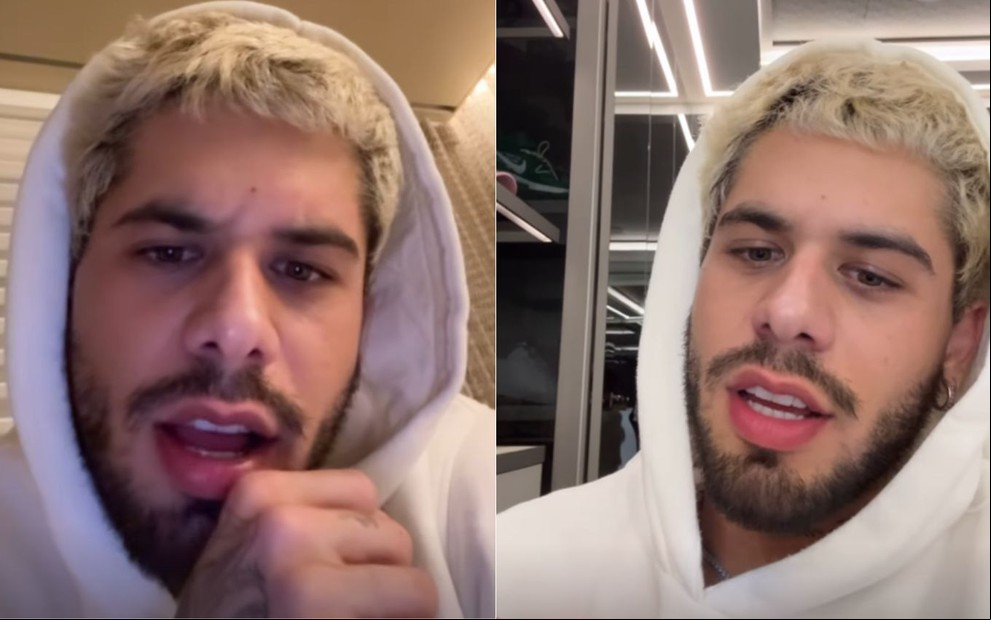 Montagem com dois momentos de Zé Felipe nos Stories do Instagram