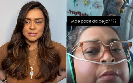 Montagem com duas fotos de Preta Gil; na primeira ela posa com cabelos soltos; na segunda está com oxigênio no nariz