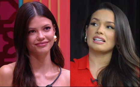 Montagem com Vitória Strada no BBB à esquerda e Juliette Freire à direita