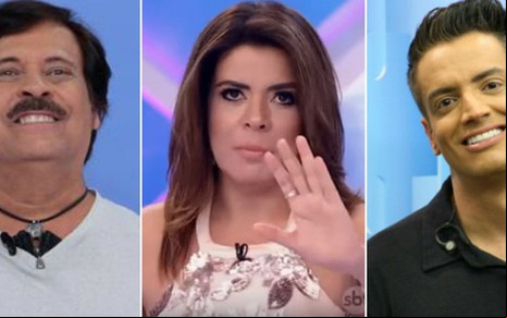 Mara Maravilha entre Carlinhos Aguiar e Leo Dias: ela foi acusada de tentar prejudicar os dois - Reprodução/SBT